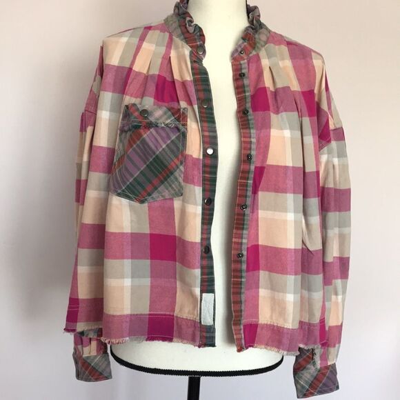 We The Free People Emily Plaid Top size S - Picture 11 of 15